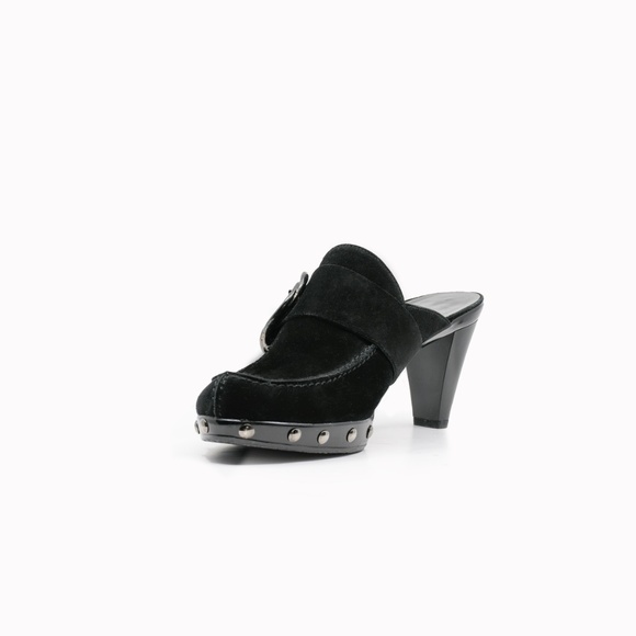 STUART WEITZMAN Suede Clog Mules with Studs Black Size 7.5M - Picture 3 of 10